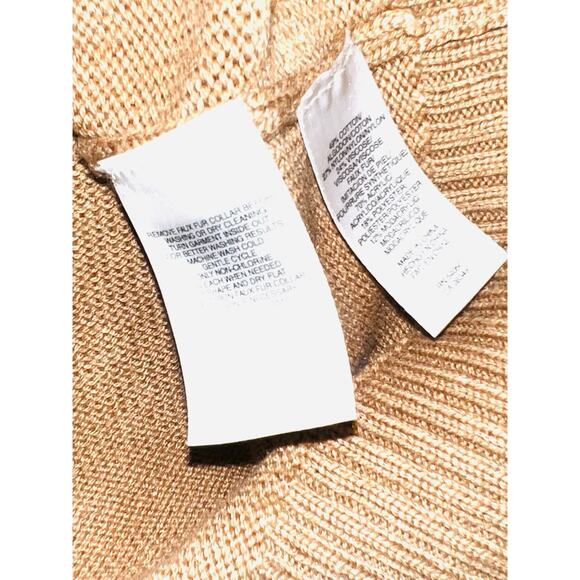 JONES NEW YORK SIGNATURE LT BROWN FAUX FUR COLLAR CARDIGAN M / MEDIUM - Picture 6 of 6